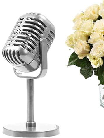 Faux microphone rétro – Microphone vintage avec support | Accessoire de jeu de rôle sur scène, décoration de fête, costume de style antique pour , décoration de table d'événement à thème