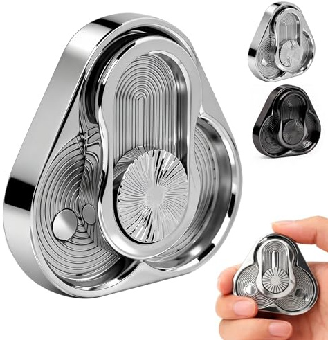 Magnetic Metal Fidget Toy for Adults, Metal Fidget Spinner Slider for ADHD | Silver Triangular EDC Fidget Slider for Anxiety Relief & Stress-relieving, Portable Sensory Slider for Office Desk Relaxation