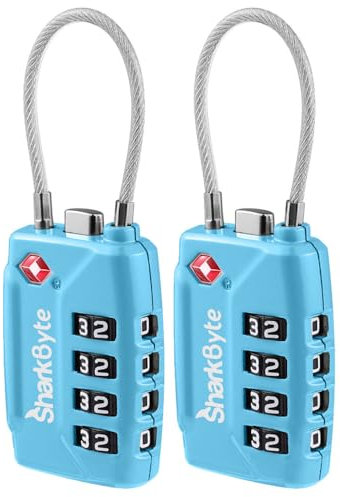 SharkByte TSA genehmigtes Gepäckschloss | 4-stelliges Zahlenschloss für Rucksäcke & Koffer (2er-Pack)
