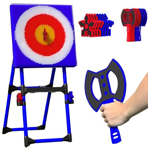 2 in 1 Axt und Dartwurf Spiel Set, Hinterhof und Indoor Outdoor Spaß für Familie, Kinder und Erwachsene mit langem Stiel Äxte und Sechs-Sterne-Darts