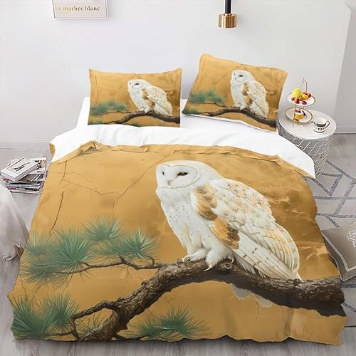 Zbeiba Eulen Bettwäsche 155x220,Bettwäsche Sets,Mikrofaser Bettbezug + 2 Kissenbezug（155x220+2 * 50x75,Sti2）