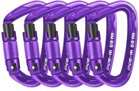 AINIKEY 25kN Auto Locking Climbing Carabiner Clips, Heavy Duty Large D-Shaped Carabiners for Rock Climbing, Rappelling, Ice Climbing, Rescue, and Swing （‎Purple-5PCS）