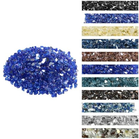 VEVOR Fire Glass, 20LBS / 9KG High-Temperature Resistant Fireplace Rocks, 1/2-Inch / 12.7 mm Reflective & Smokeless Firepit Glass Rock, High Luster Stone Landscaping for Fire Pit Table, Cobalt Blue