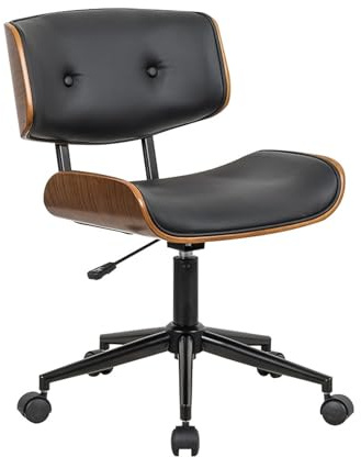 Generisch Schreibtischstuhl Ohne Armlehnen, Home Office Stuhl En Bois, Computerstuhl Für Wohnzimmer Schlafzimmer Arbeitszimmer 105° Neigung PU-Leder Hebesitz(Black)