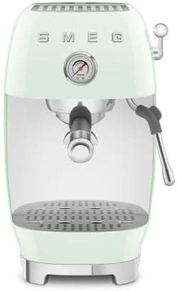Smeg, Machine à Café Espresso Manuelle ECF03PGEU, Thermoblock, Fonction Cold Brew, Buse Vapeur et Manomètre, Réservoir de 1,4 L, 1650 W, Vert d'Eau