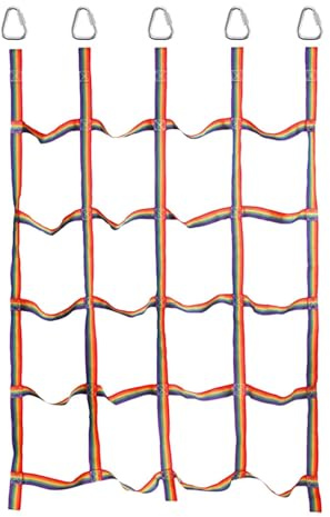 Kletternetz für Kinder – Tragbares Regenbogen-Kletterseil, Netz, 144 x 183 cm, Cargo-Gurtband mit Dreiecksringen, hochfeste Seilleiter für Hindernisläufe, Fitness, Freizeit, Spielplatz, Baum