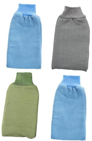 WOONEKY 4 Stück Peeling Badehandschuh Baumwolle Polyester Handgelenkverschluss Sanfte Hautreinigung Schaumfördernd Für Dusche Und Bad Geschenkidee