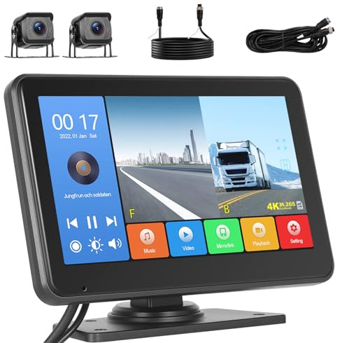 Hikity Cámara Marcha Atrás 7 HD Pantalla Táctil IP68 9-36V | Grabación Continua. BSD. Reproducir Audio. Camiones/Remolques/Bus/RV/Caravanas