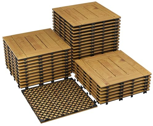 Garvee Dalles emboîtables en bois d'acacia massif 30x30cm, Jaune 33PCS