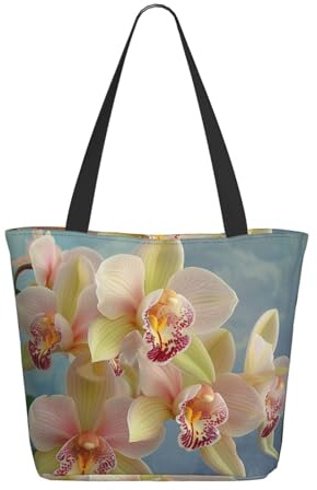 LRHCNZDCP Einkaufstasche mit Glitzer-Aufdruck, große Umhängetasche, leichte Handtasche, Damen, Laptop-Tasche für Arbeit, Reisen, Einkaufen, Orchideen, Einheitsgröße