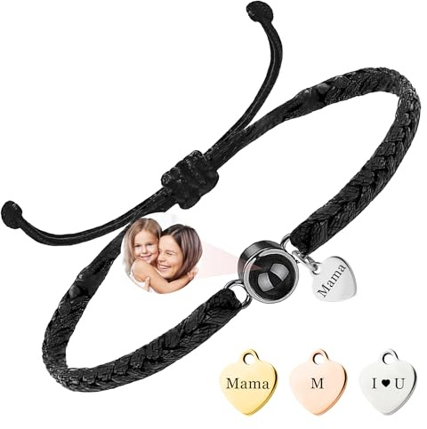 Easycosy Personalisiertes Projektions Armband mit Foto Bild im Stein Herren | maßgeschneidertes Fotoarmband mit eigenem Foto, Geschenke für Männer Frauen Freundin Paare zu Weinachten Hochzeit Geburtstag