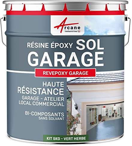 Peinture epoxy garage sol atelier local commercial magasin REVEPOXY GARAGE - 5 kg (jusqu'à 16 m² en 2 couches) Vert Herbe - RAL 6010 - ARCANE INDUSTRIES