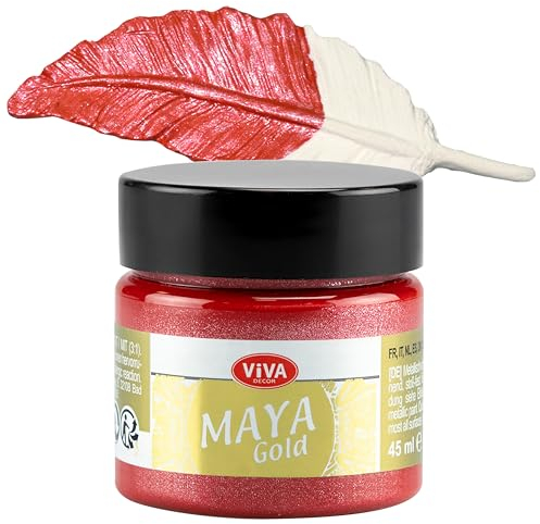 Viva Decor Maya Gold 45ml (Feuerrot) - Metallic-Acrylfarbe für kreative Werke auf Holz, Glas und Porzellan. Stoßfest, wischfest und wetterfest für glänzende Metall- / Metallic Effekte