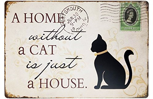 hioni a Home without a Cat is Just a House, Cartello in Metallo Pannello poster Piastra Metallica Slogan Art Décor Vintage PR Bar Caffè Pub