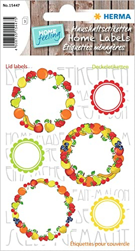 HERMA 15447 Marmeladen Etiketten selbstklebend, 18 Stück, Ø 24 / 43 mm, Homemade Küchen Aufkleber zum Beschriften, Haushalt Sticker für Weihnachten Einmachgläser Gewürzgläser Marmeladengläser Flaschen