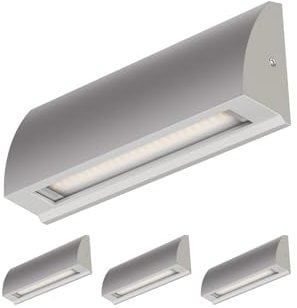 ledscom.de 4 Stück LED Wandleuchte/Treppenlicht SEGIN für außen, IP54, flach, Downlight, grau matt, eckig, 6,2 W, 566lm, warmweiß
