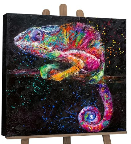 YS-Art XXL Abstrakt Acrylbild Chamäleon bunt Pop Art Farbenfroh