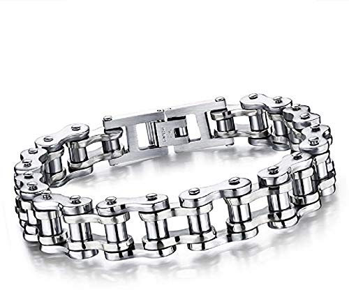 CMJ Men's Titanium Steel Bicycle Bike Link Chain Design Silver Biker Bracelet UK