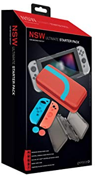 Gioteck Starter Pack - Nintendo Switch-tillbehör - skyddsfodral - Härdat glas för 9H Switch - silikonskinn och grepp - reptåligt - skydd för Nintendo Switch grå