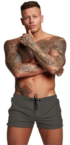 Redqenting Men’s Swim Trunks Quick Dry Swim Shorts Board Shorts with Triangle Mesh Lining Silver Grey