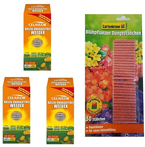 3 x 400 ml Rasen Unkrautfrei WEEDEX + 30er Düngestäbchen