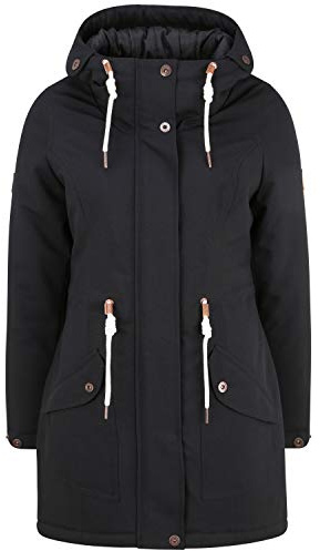 OXMO Melly Damen Übergangsmantel Parka Lange Jacke mit Kapuze, Größe:M, Farbe:Black (194007)