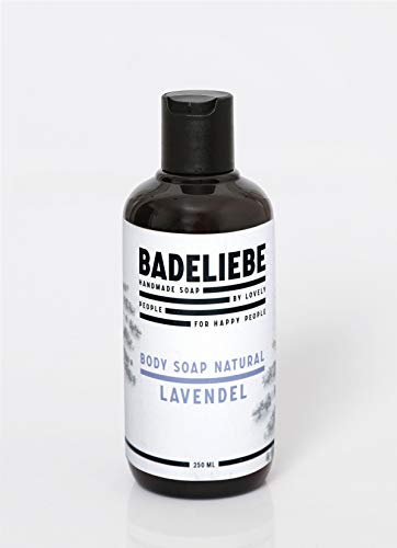 BADELIEBE Duschgel mit Lavendel – 250 ml vegane Lavendelseife in 100% recycelter Flasche zur Reinigung und Pflege von Gesicht & Körper – Frei von Palmöl und Tierversuchen