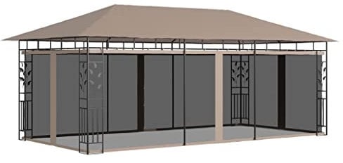vidaXL Pavillon mit Moskitonetz Partyzelt Gartenzelt Gartenpavillon Festzelt Bierzelt Garten Zelt Outdoor 6x3x2,73m Taupe 180g/m² Stahl