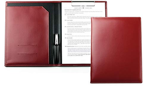 DELMON VARONE - Personalisierbare Klemmbrett Mappe DIN A4 Cambridge Top Grain Leder Rot - Organizer Klemmbrettmappe mit Blockklemme, Stiftschlaufe & Steckfächer - Klassische Echtleder Arbeitsmappe