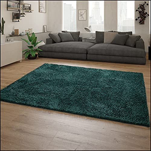 Paco Home Hochflor Teppich Wohnzimmer Flauschig Weich Modern Schlafzimmer Shaggy Flokati Optik Einfarbig, Grösse:100x200 cm, Farbe:Grün