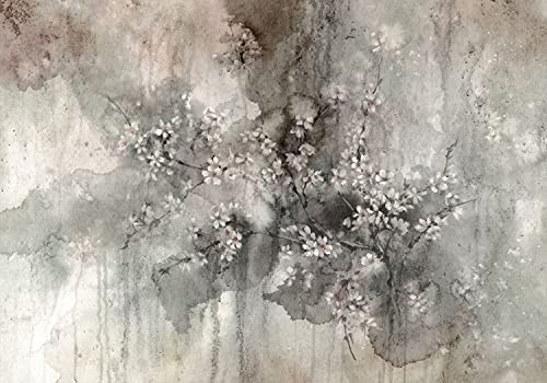 decomonkey Fototapete Blumen 350x256 cm Design Tapete Fototapeten Tapeten Wandtapete moderne Wand Schlafzimmer Wohnzimmer Abstrakt Steinoptik Pflanzen