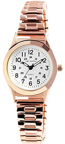 JUST WATCH Damenuhr Edelstahl Zugarmband 18 cm ⌀27,5 mm 14 mm roségoldfarbig Luminazeiger gut lesbar 24 Std Geschenkidee