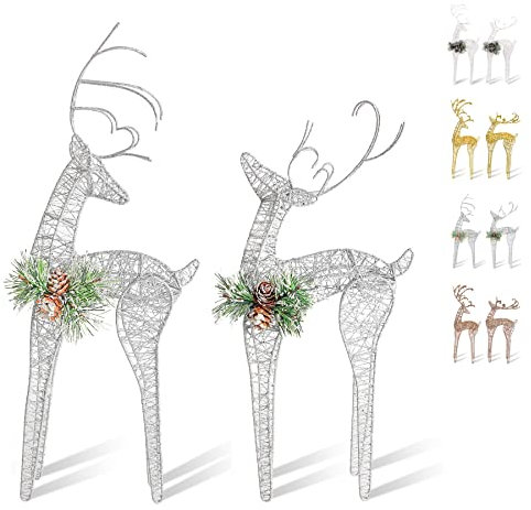 ZHANYIGY Weißes Tannenzapfen-Set, Rattan, silberfarbener Faden, Weihnachts-Rentier-Figur, Tischdekoration, Schreibtischdekoration, glitzernd, Weihnachtsfeiertag, Partyzubehör, 2 Stück