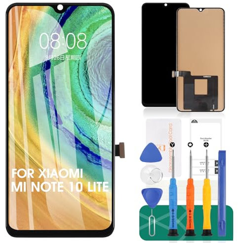 TFT para Xiaomi Mi Note 10 Lite/Mi Note 10 / Mi Note 10 Pro Pantalla de Repuesto LCD Display Touch Digitizer Sensor Kits Sin Marco(Negro,Sin Huella Dactilar,Pantalla no Curvada)