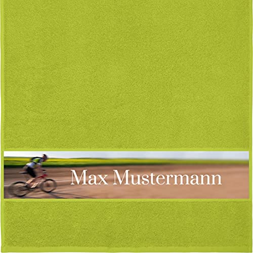 Manutextur Handtuch mit Namen - personalisiert - Motiv Radsport 3 - viele Farben & Motive - Dusch-Handtuch - hellgrün - Größe 50x100 cm - persönliches Geschenk mit Wunsch-Motiv und Wunsch-Name