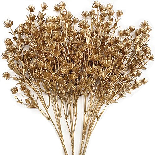 Künstliche Weihnachtsblumen, goldener Babyatm, Schleierkraut, Kunststoffpflanze, für Hochzeit, Brautstrauß, Party, Innenbereich, Zuhause, Büro, Tischdekoration, Arrangements, goldfarben, 4 Stück