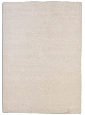 THEKO | Teppich Holi aus 100% Schurwolle | schlicht, zeitlos + modern | handgewebt | Farbe: Cream | 70x140 cm