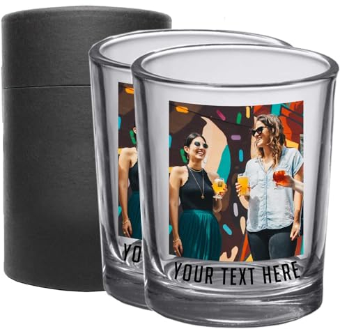 2pk Personalized Printed Photo 2.5oz Shot Glasses, Gifts for Dads and Mums, custom image or pictures – anniversaries, party favors, bachelor or bachelorette party, 18th birthday shot glass