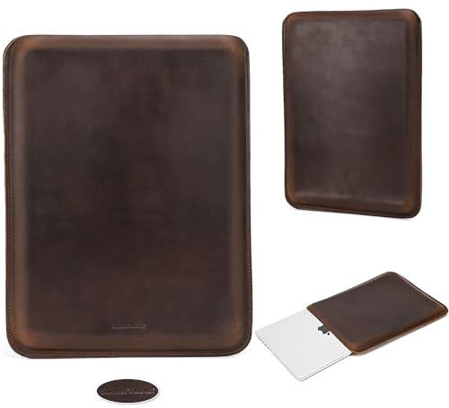 CataPurus Top Grain Leather 14.2 PC Sleeve Case, Vintage Fit Design, Handmade, Compatible with MacBook Pro 14 2021 M1 A2442 & Old Versioned 13-13.3 Inch MacBook Pro/Air, Coffee 14.2 Inch
