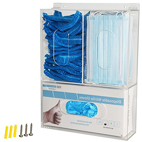 Heyrelda Disposable Glove Storage Box Mask Dispenser Holder Triple Glove Rack Hairnet Tissue Napkin Acrylic Dispenser with Lid for Wall Mount Organizer for Food Service, Lab, Medical Office, Clear