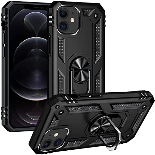 Verco Hybrid Armor Shiel Case für iPhone 12 Mini Hülle, extrem robust mit Magnet Fingerring Halter Handyhülle für iPhone 12 Mini Panzerhülle, Schwarz