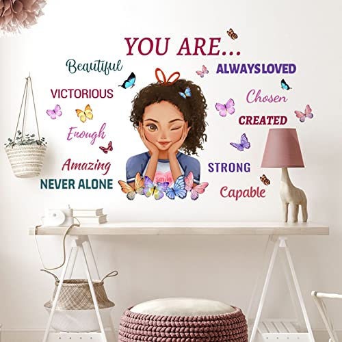 OOTSR Ragazza Nera Inspirational Citazione Adesivi Murali, Positivo Decorazione Donna Camera da Letto Arte, Adesivi Farfalla Inspirational per Ragazze Living Room Decor