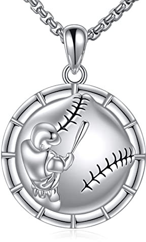 YFN Baseball Halskette Sterling Silber Baseball Anhänger Schmuck Baseball Geschenke für Damen Herren Jungen Baseball Liebhaber