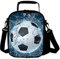 Lonchera con estampado de fútbol 3D para niños, reutilizable, con soporte para botella de bebida, portátil, con correa para el hombro, bolsas de picnic térmicas para niños y niñas, color azul