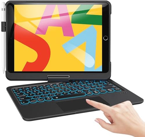 TECURS Tastatur Hülle für iPad 9 Generation, Tastatur für iPad 10.2 Zoll 9./8./7. Generation mit Pencil Halter, 360°drehbar, QWERTZ, Schwarz