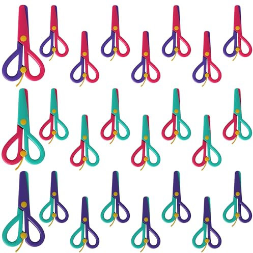 Belle Vous Sicherheitsscheren in verschiedenen Farben - 12,5 cm - Für Rechts- und Linkshänder - Kunst- und Bastelschere für Schüler - Set mit 24 Stück - Schere ab 2 Jahre