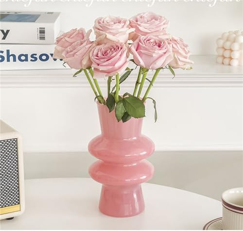 JSPYFITS - Vasi in vetro moderno, alto 20 cm, a quattro strati, vaso da fiori decorativo per la casa, vaso decorativo in vetro rosa da tavolo per matrimonio regalo di inaugurazione della casa