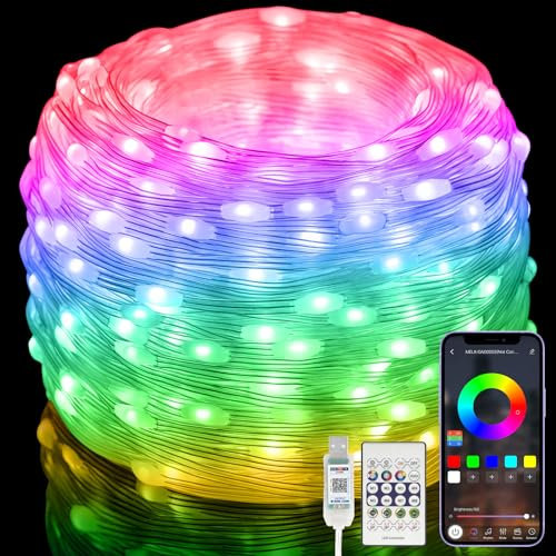 Electight 15M/49FT RGB Smart IC Fairy String Lights Multicolor [APP & Remote Control],Christmas Halloween Lights,99+ Modes Dimmable, USB Powered& Waterproof, for Indoor & Outdoor, Wedding, Deco