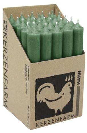 luterna Stabkerzen aus Paraffin, 180/22 mm, Kieferngrün, KERZENFARM HAHN, Brenndauer ca. 8h, 25 Stück pro Verpackung