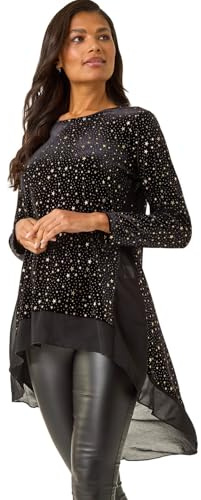 Roman Chiffon Dipped Hem Top Asymmetric Tunic for Women UK Ladies Stretchy Jersey Flared Blouse Smart Fit & Flare Form Casual Loose Longline Party Hanky Tunics